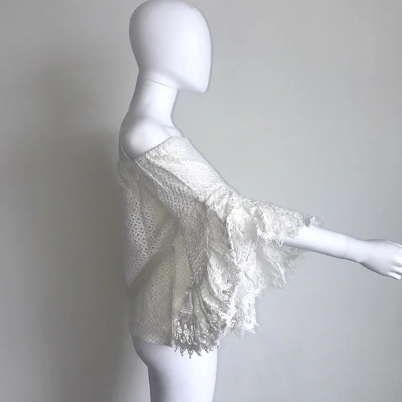 Jen's Pirate Booty x Free People white off shoulder cotton lace top boho - Picture 3 of 6